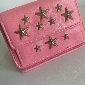 Jimmy Choo Star Studs Squid Fold Bubblegum Pink Soft Leather Wallet